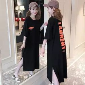 [하프클럽/]S15620/박스핏 등레터링 면반팔롱원피스/면원피스/Big