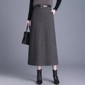 여자 정장 스커트 모직 롱 슬릿 A라인 BE1