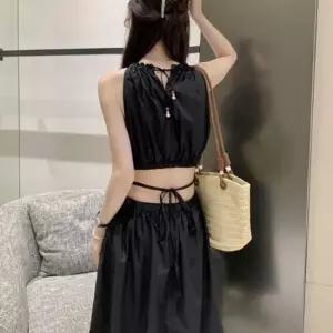 여성 2컬러 우아한 홀터넥 허리트임 여름 롱원피스