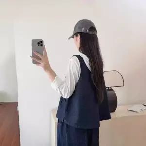 엘럽 여친 캐주얼 빈티지 데님 솔리드 나시 싱글 라운드 조끼 민소매 원템1