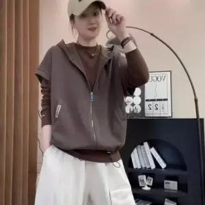 엘럽 여자 캐주얼 맛있음 후드 정품 나시 반팔 집업 스트링 조끼 원템2