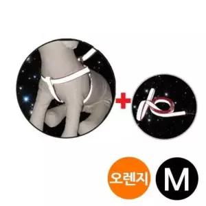 [반려] 반사 오렌지 가슴줄 X밴드 M 강아지 세트 3M리플렉스