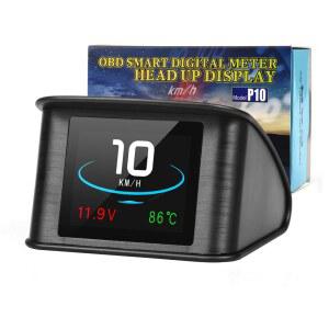 호환 범용 HUD P10 OBD2 스마트 디지털 미터 업 디스플레이 과속 경보 엔진 오류 코드 자동차 안전을위한 자동차 네비게이터