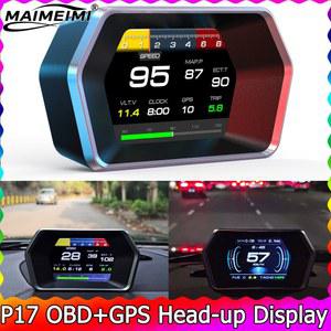 호환 4 3 인치 속도계 obd2 gps hud p17 업 디스플레이 온보드 컴퓨터 디지털 스마트 소비 타코미터 수온