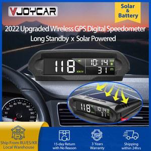호환 VJOYCAR S98 범용 자동차 무선 HUD 디스플레이 태양열 충전 과속 경보 자동차의 온도와 디지털 GPS 속도계 고도
