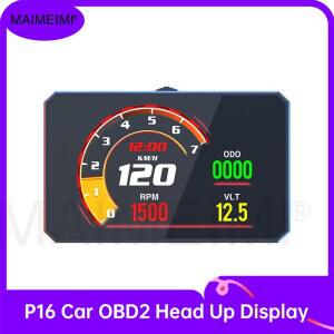 호환 P16 OBD2 HUD 업 디스플레이 자동차 속도 게이지 온보드 컴퓨터 스마트 디지털 타코미터 속도계 ECT 물 오일 온도