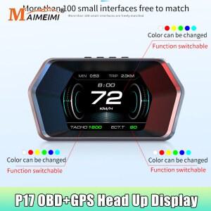 호환 P17 자동차 HUD 헤드업 디스플레이 GPS OBD2 온보드 컴퓨터 디지털 속도 전압 오일 수온 알람 디스플레이 자동차 전자 장치