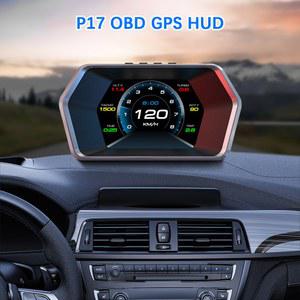 호환 시계 KMH 주행거리계 P17 다기능 4 3인치 OBD GPS 헤드업 디스플레이 과속 경보 자동차 HUD 속도계 디지털