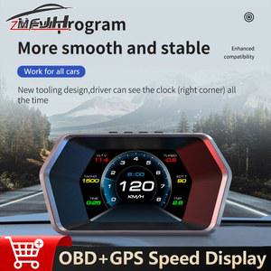 호환 P17 OBD2 HUD 자동차 스마트 속도 표시 GPS 헤드업 디스플레이 자동차 전자 제품 전압 수온 OBD 미터 알람