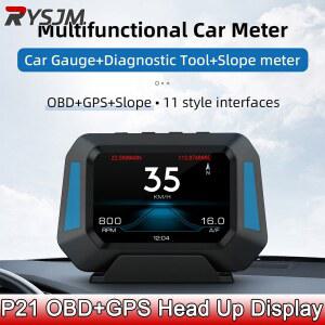 호환 차량용 헤드업 디스플레이 온보드 컴퓨터 디지털 시계, GPS 속도계, OBD2 HUD 진단 도구, 계기판 계량기 게이지, P21