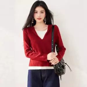 여사친 레드 니트 겨울 가을 투피스 스웨터 이너웨어 가짜 카디건 베이직 후드 긴팔 SPO마켓1