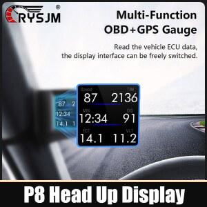 호환 P8 자동차 OBD GPS HUD 헤드업 디스플레이 대형 폰트 디지털 게이지 속도계 시계 수온 전압 연료계 자동차 액세서리