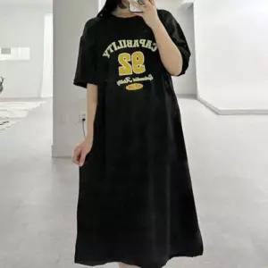 오버핏 프린팅 원피스 트임 반팔 핏원피스
