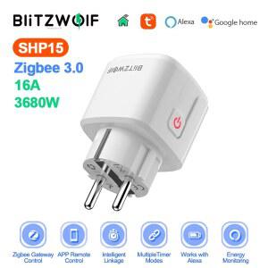 호환 BlitzWolf BW-SHP15 스마트 플러그 무선 전원 소켓 콘센트, EU 플러그 앱 리모컨, 다중 타이머 모드, Zigbee3 0, 16A, 3680W