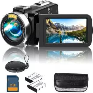 Dumjug 4K 캠코더 비디오 카메라 유튜브용 48MP 디지털 3인치 270도 회전 터치스크린 리모컨이 있는 8배