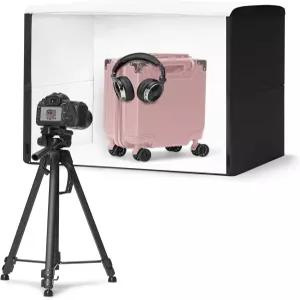 제품 사진 촬영을 위한 LED 조명이 있는 Amazon B 휴대용 접이식 스튜디오 박스 25 x 30 인치 흰색 배경
