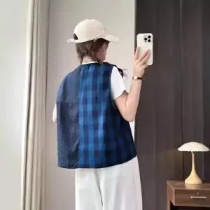 여친 데님 빈티지 캐주얼 필수템 조끼 체크 라운드 싱글 민소매 나시 인기1