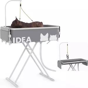 PAWZIDEA 2-in-1 휴대용 반려견 욕조 및 그루밍 테이블 33인치 소형 중형 접이식 반려동물 세척 스테이션