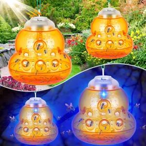 파란색 LED 조명이 있는 솔라 와스프 트랩 무독성 재사용 가능한 말벌 및 노란색 재킷 포수 야외에 매달린