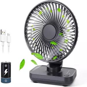 침실용 콘볼라 소형 책상 선풍기 3600mAh 배터리 구동 충전식 USB 홈 오피스용 4단 에어 서큘레이터 조용한