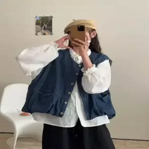 여자 데님 캐주얼 봄 트렌디 아이템 조끼 체크 속 빅사이즈 레이어드 HT1