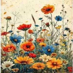 젬패밀리 5D 다이아몬드 페인팅 키트 야생화용 아트 DIY 풍경 풀 라운드 드릴 공예 홈 월 데코 12x16 인치