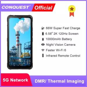 컨퀘스트 5G 스마트폰 네트워크 1억 800만 화소 카메라 12GB 66W 열화상 IP68 방수 NFC