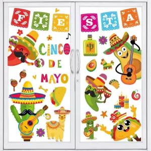 Whaline Mexican Fiesta 파티 창문 클리싱 Cinco De Mayo 양면 장식 다채로운 카툰 타코 재사용 가능한 PVC