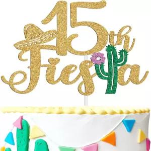 티부르시아 피에스타 15번째 케이크 토퍼 브루 아임 15/타코 바우트 15 데코 열대 하와이 멕시칸 여름 테마