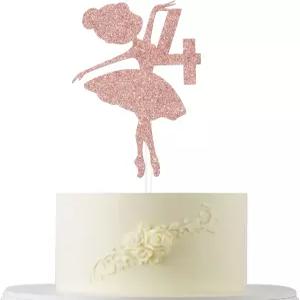 발레리나 4번째 생일 케이크 토퍼 귀여운 장식 사랑스러운 공주 용품 춤추는 소녀 파티