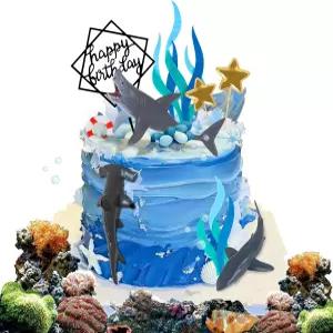 9팩 상어 케이크 토핑 피규어 바다 테마 생일 장식