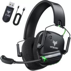 WEEARY PC PS5 스위치 및 Mac 듀얼 모드 2.4GHz 블루투스 게이밍 헤드폰용 무선 헤드셋 마이크 초저지연 3D