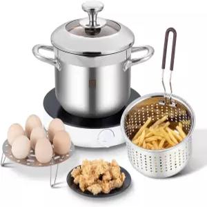 바구니와 뚜껑이 있는 골든 키 딥 프라이어 냄비 40L/42QT 304 스테인리스 스틸 표준 용량 다기능 주방