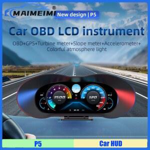 MAIMEI OBD GPS 터빈 미터 경사계 가속도계 P5 자동차 HUD LCD 계기판 속도 나침반 시계 수온 과속
