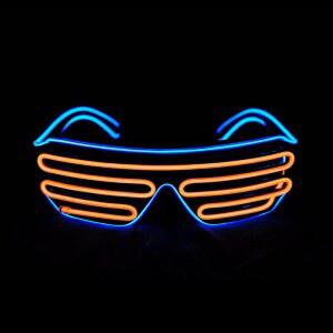 핀폭스 셔터 엘 와이어 네온 레이브 글래스 플래시 LED 선글라스로 80년대 의상, EDM, 파티 RB03 (블루 + 오렌지)