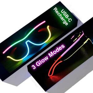 GS GLOWSEN LED 라이트 업 글래스 USB 타입-C 충전식, 멀티 컬러 네온 글로우 남성 여성 파티 의상, EDM, 할로윈, 크리스마스용 레이브 선글라스