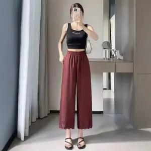 아브릴 바지 여름 캐주얼 펀칭 레이스 와이드 여성9부바지 9부 UNO2