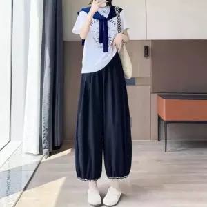 아브릴 바지 여름 얇은 드라이핏 펀칭 와이드 여성9부바지 9부 UNO2