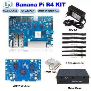 바나나 파이 BPI-R4 MT7988AFilogic 880 BPI-R4-NIC-BE14 wifi7 모듈 케이스 팬 전원 공급 장치가 포함된