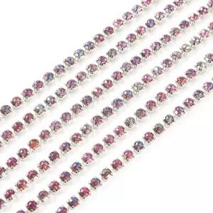 FASHEWELLY 5야드 2.5mm 크리스탈 라인스톤 체인 공예 합금 클로즈 클로 컵 로즈 다이아몬드 스트립 의류