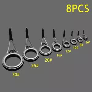 8Pcs 낚싯대 가이드 세라믹 반지 높은 탄소강 타원형 상단 6-30mm 극 수리 키트 교체 세트 낚시 장비