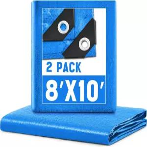 2 팩 8 x 10 피트 5.5 밀리리터 대형 방수 타프 다목적 텐트 커버 캠핑 파티오 가구 지붕 비상 비 보호
