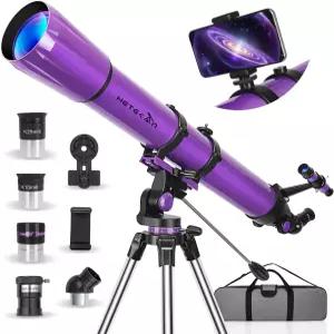 HETEKAN 망원경 고성능 90mm 구경 초보자를 위한 천체 굴절 배율 500배 3개의 아이피스 휴대폰 어댑터 및