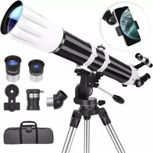호코 망원경 90mm 구경 고성능 천문 굴절 - AZ 마운트 휴대용 가방 전화 어댑터를 갖춘 천문학 초보자용