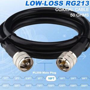 YOTENCO 10FT 커넥터 213 남성 동축 안테나용 RG 초저손실 케이블 PL259 라디오 CB UHF RG213 남성 50옴 포함