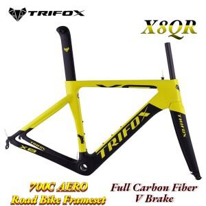 TRIFOX X8QR 카본 로드 프레임, 노란색 및 빨간색 퀵릴리즈, 에어로 레이싱 자전거 프레임셋, 포크 시트포
