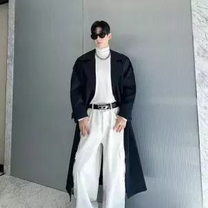 샤오원샵 남자 롱 캐주얼 상의 루즈핏 트렌치 봄가을 벨트 코트 키작남 더블 꾹3