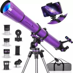 HETEKAN 망원경 고성능 90mm 구경 초보자를 위한 천체 굴절 배율 500배 3 휴대폰 어댑터 및 휴대용 가방
