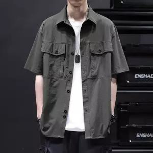 하계 남성 멋짐폭발 솔리드 셔츠 아이스 카고 반팔 루즈핏 포켓 빅사이즈 코트 얇은 OOTD2