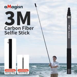 aMagisn 3m 투명 셀카봉  카본 파이버 확장형 모노포드호환 118인치 GOPRO호환 Max  DJI호환 360  ta360 X3